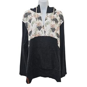 NWT Ampersand Boutique Black White Animal Print Womens Hoodie Sweatshirt Size L